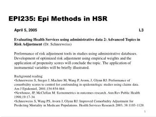 EPI235: Epi Methods in HSR