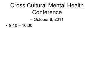 Cross Cultural Mental Health Conference