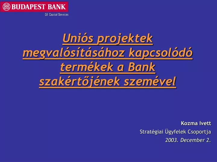 uni s projektek megval s t s hoz kapcsol d term kek a bank szak rt j nek szem vel