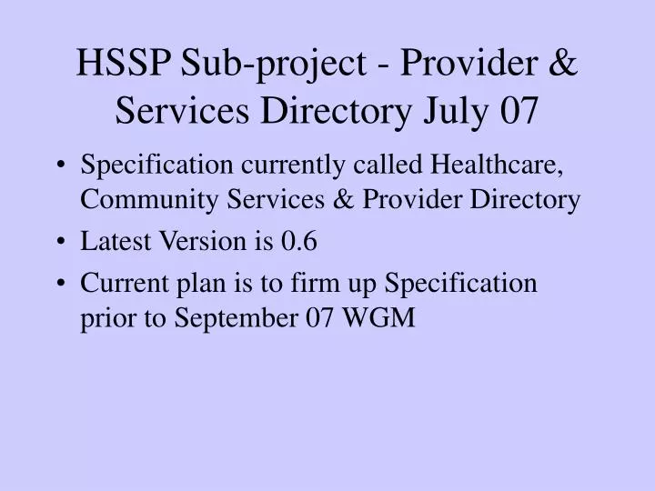 hssp sub project provider services directory july 07