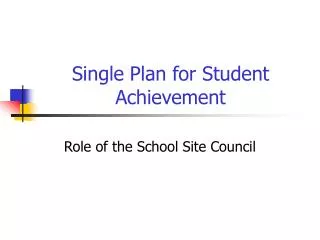 Single Plan for Student Achievement