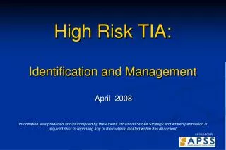 High Risk TIA: Identification and Management