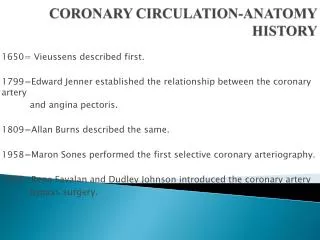 CORONARY CIRCULATION-ANATOMY HISTORY