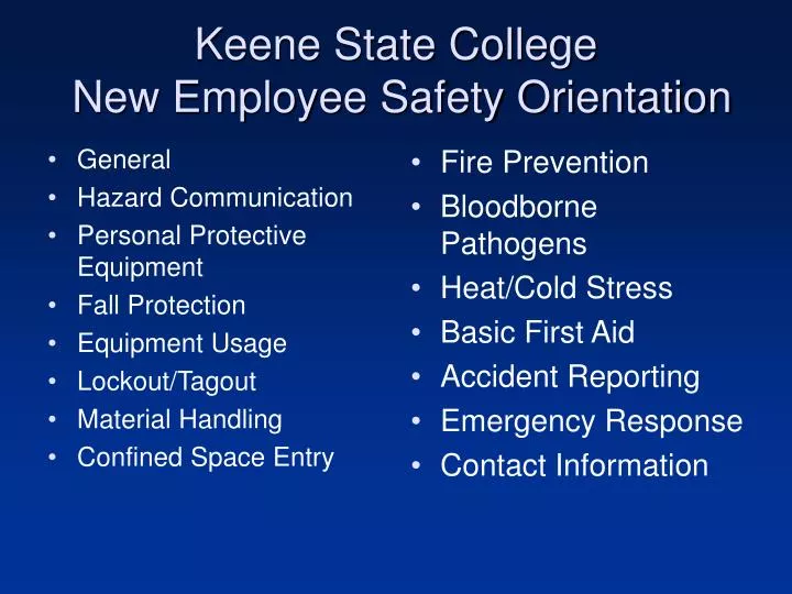 keene state college new employee safety orientation