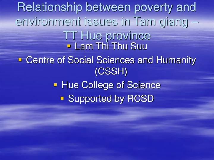 relationship between poverty and environment issues in tam giang tt hue province