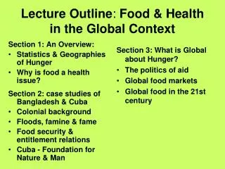 Lecture Outline : Food &amp; Health in the Global Context