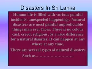 Disasters In Sri Lanka
