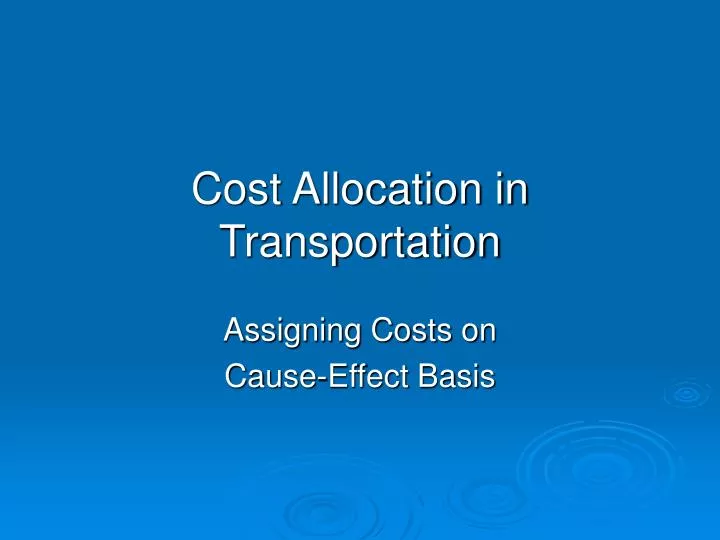 cost allocation in transportation