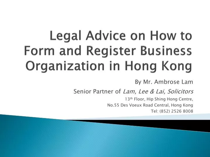 legal advice on how to f orm and register business organization in hong kong