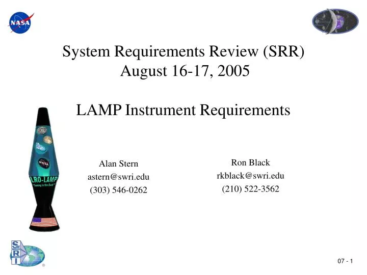 system requirements review srr august 16 17 2005 lamp instrument requirements