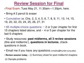 Review Session for Final
