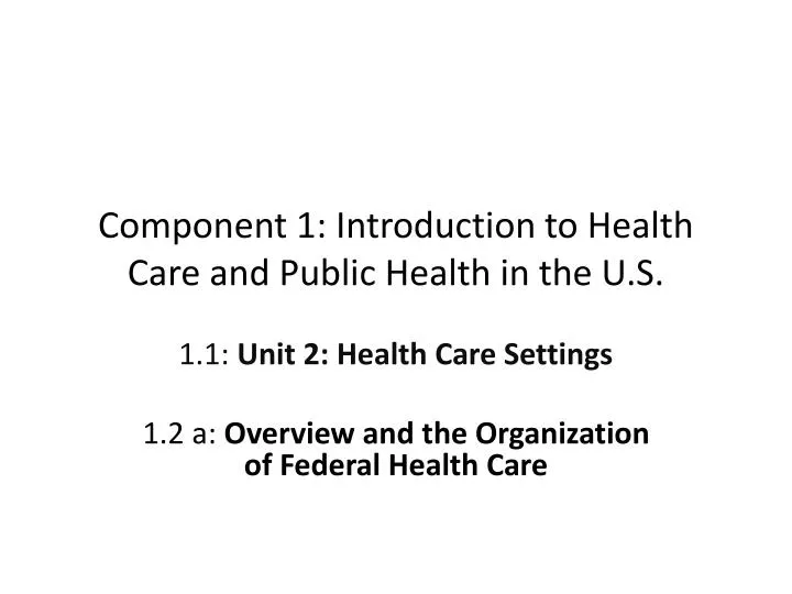 component 1 introduction to health care and public health in the u s