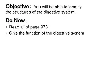 Objective: You will be able to identify the structures of the digestive system.
