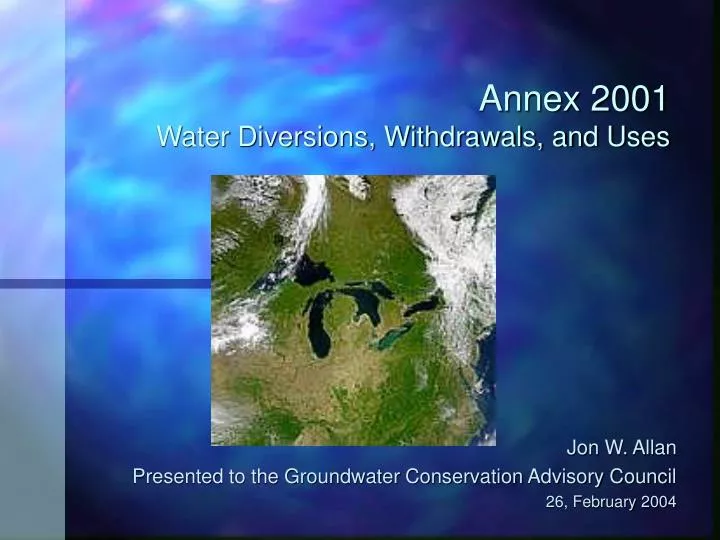 annex 2001 water diversions withdrawals and uses
