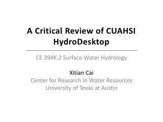A Critical Review of CUAHSI HydroDesktop