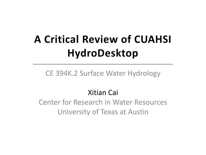 a critical review of cuahsi hydrodesktop