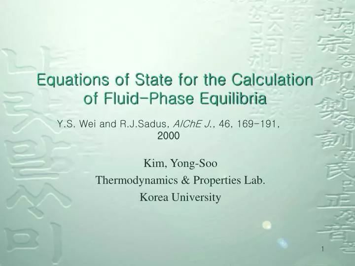 equations of state for the calculation of fluid phase equilibria