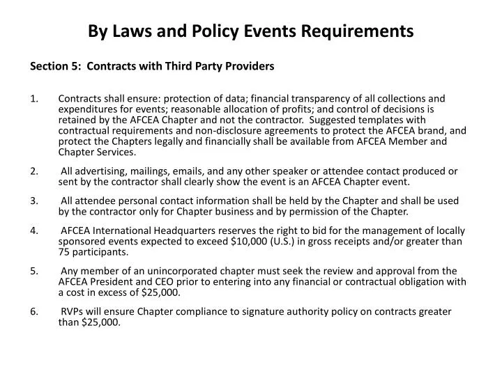 by laws and policy events requirements