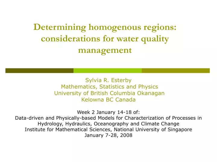 determining homogenous regions considerations for water quality management