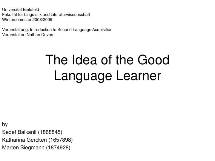 the idea of the good language learner