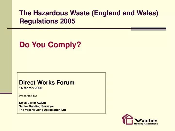 the hazardous waste england and wales regulations 2005