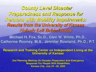 County Level Disaster Preparedness and Response for Persons with Mobility Impairments: Results from the University of K