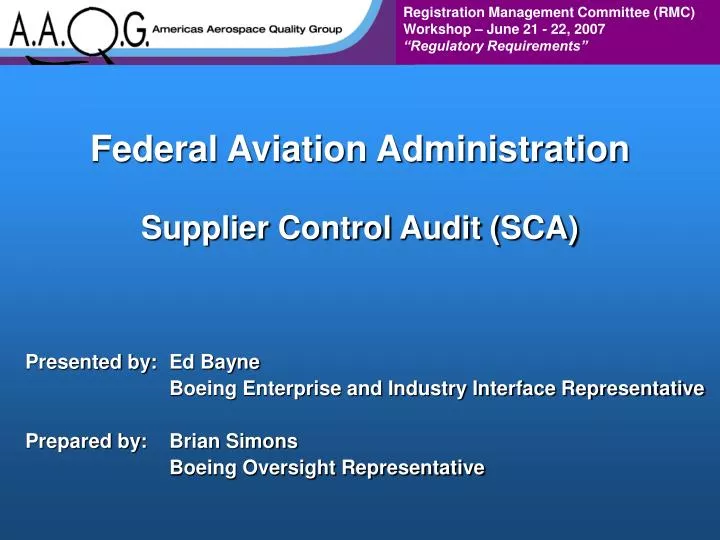 federal aviation administration supplier control audit sca