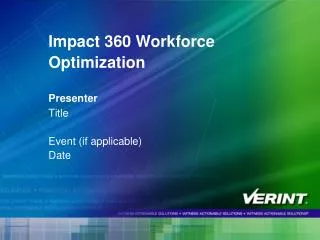 Impact 360 Workforce Optimization Presenter Title Event (if applicable) Date