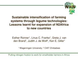 Sustainable intensification of farming systems through legume technologies: Lessons learnt for expansion of N2Africa to