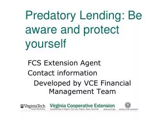 Predatory Lending: Be aware and protect yourself