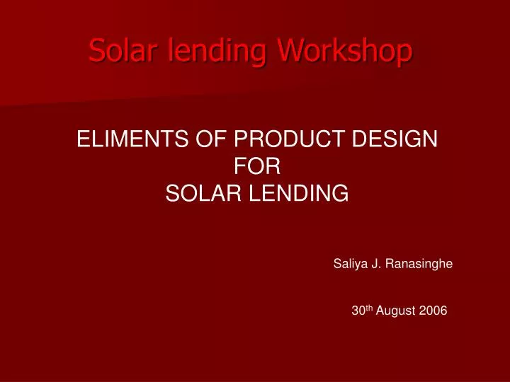solar lending workshop