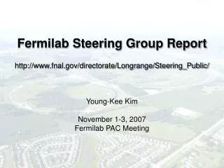 Fermilab Steering Group Report http://www.fnal.gov/directorate/Longrange/Steering_Public/ Young-Kee Kim November 1-3, 20