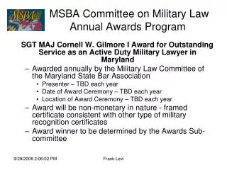 MSBA Committee on Military Law Annual Awards Program