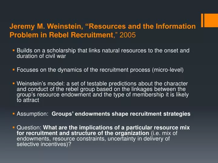 jeremy m weinstein resources and the information problem in rebel recruitment 2005