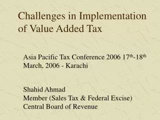 Challenges in Implementation of Value Added Tax