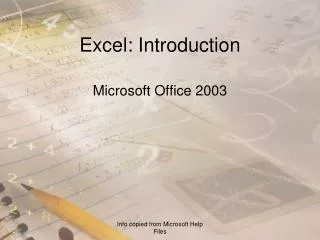 Excel: Introduction
