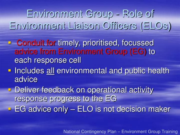 environment group role of environment liaison officers elos