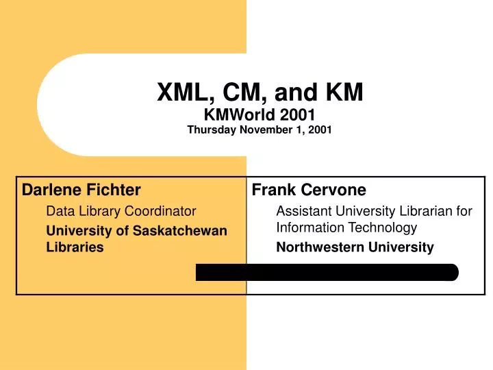 xml cm and km kmworld 2001 thursday november 1 2001