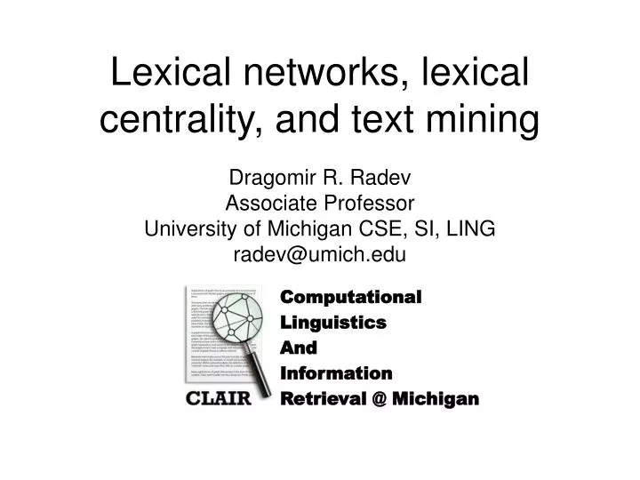 lexical networks lexical centrality and text mining