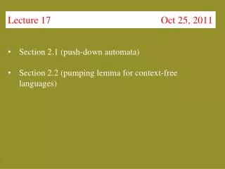 Lecture 17 Oct 25, 2011