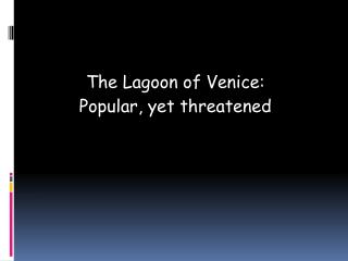 The Lagoon of Venice: Popular, yet threatened
