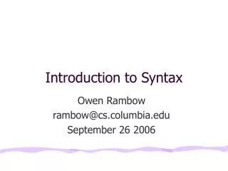 Introduction to Syntax