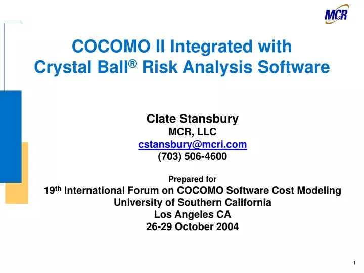 cocomo ii integrated with crystal ball risk analysis software