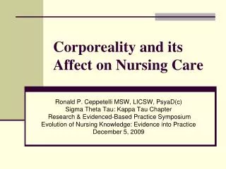 Corporeality and its Affect on Nursing Care