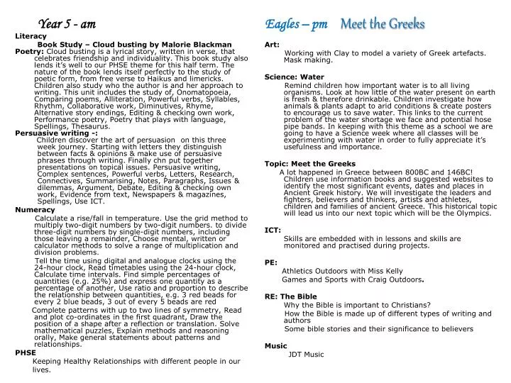 year 5 am eagles pm meet the greeks