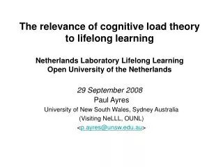 Paul Ayres University of New South Wales, Sydney Australia (Visiting NeLLL, OUNL) &lt; p.ayres@unsw.edu.au &gt;