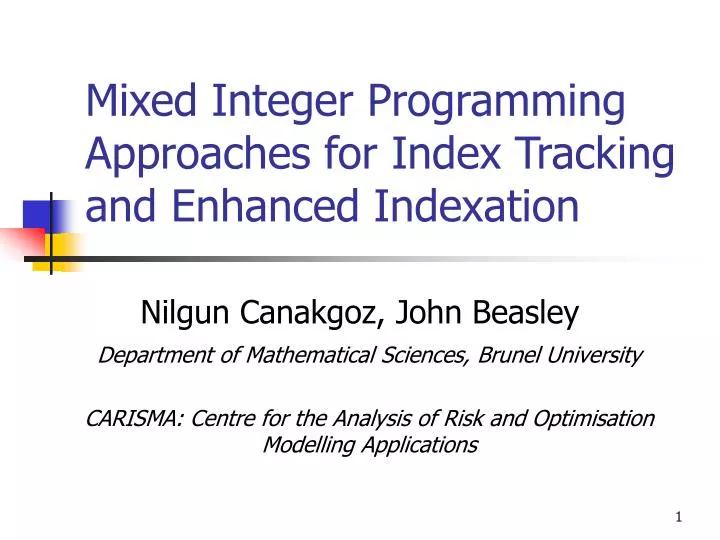 mixed integer programming approaches for index tracking and enhanced indexation