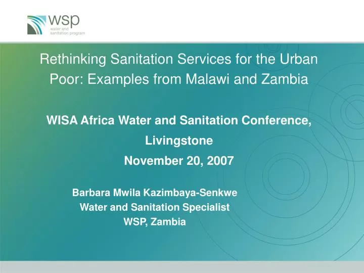 barbara mwila kazimbaya senkwe water and sanitation specialist wsp zambia