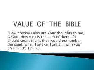 VALUE OF THE BIBLE