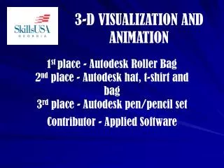 1 st place - Autodesk Roller Bag 2 nd place - Autodesk hat, t-shirt and bag 3 rd place - Autodesk pen/penc